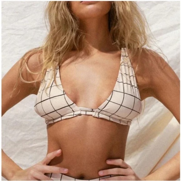 Stone Fox SWIM Paloma Top in Sand Plaid XS NWT - Picture 1 of 9